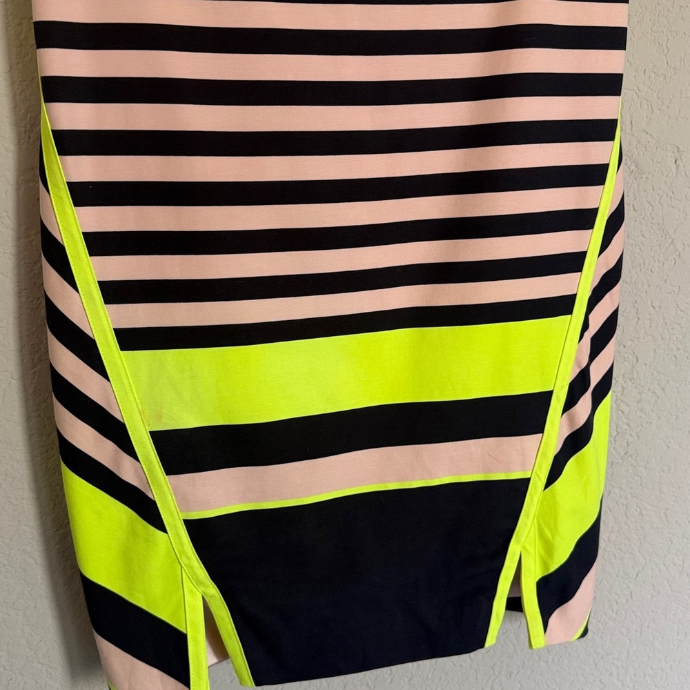 Ted Baker Neon Yellow and Black Striped Pencil Skirt - Picture 5 of 8